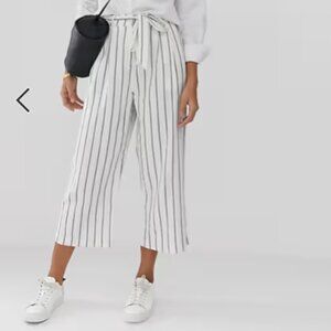 ASOS - Tie Waist Culottes / Linen Pants - Stripe - White / Grey